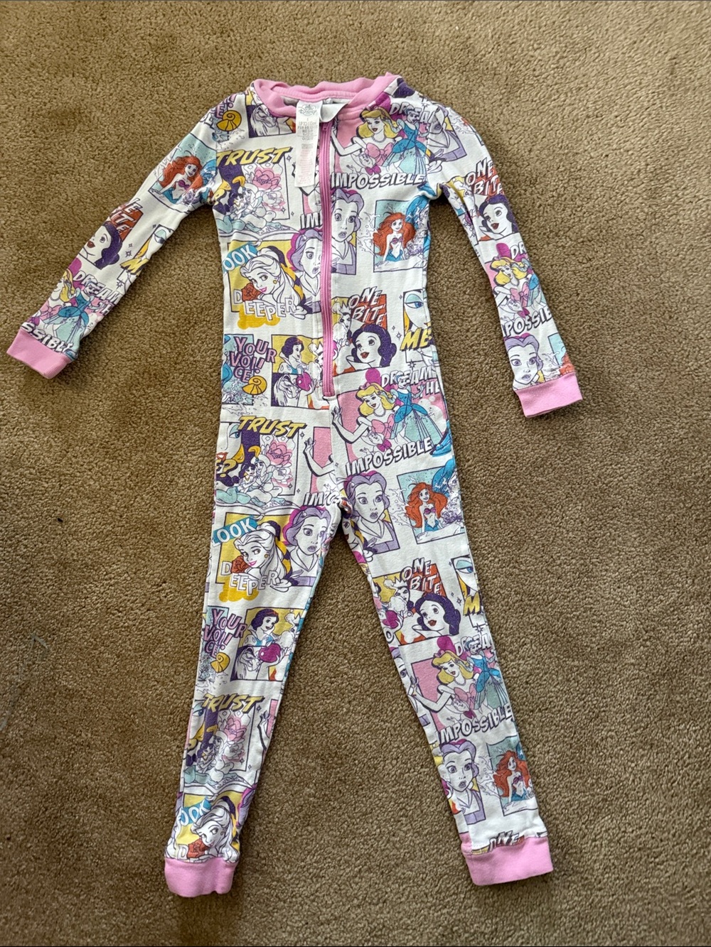 Disney Girls' Pink Multi-Color Princess Graphic One-Piece  Pajamas